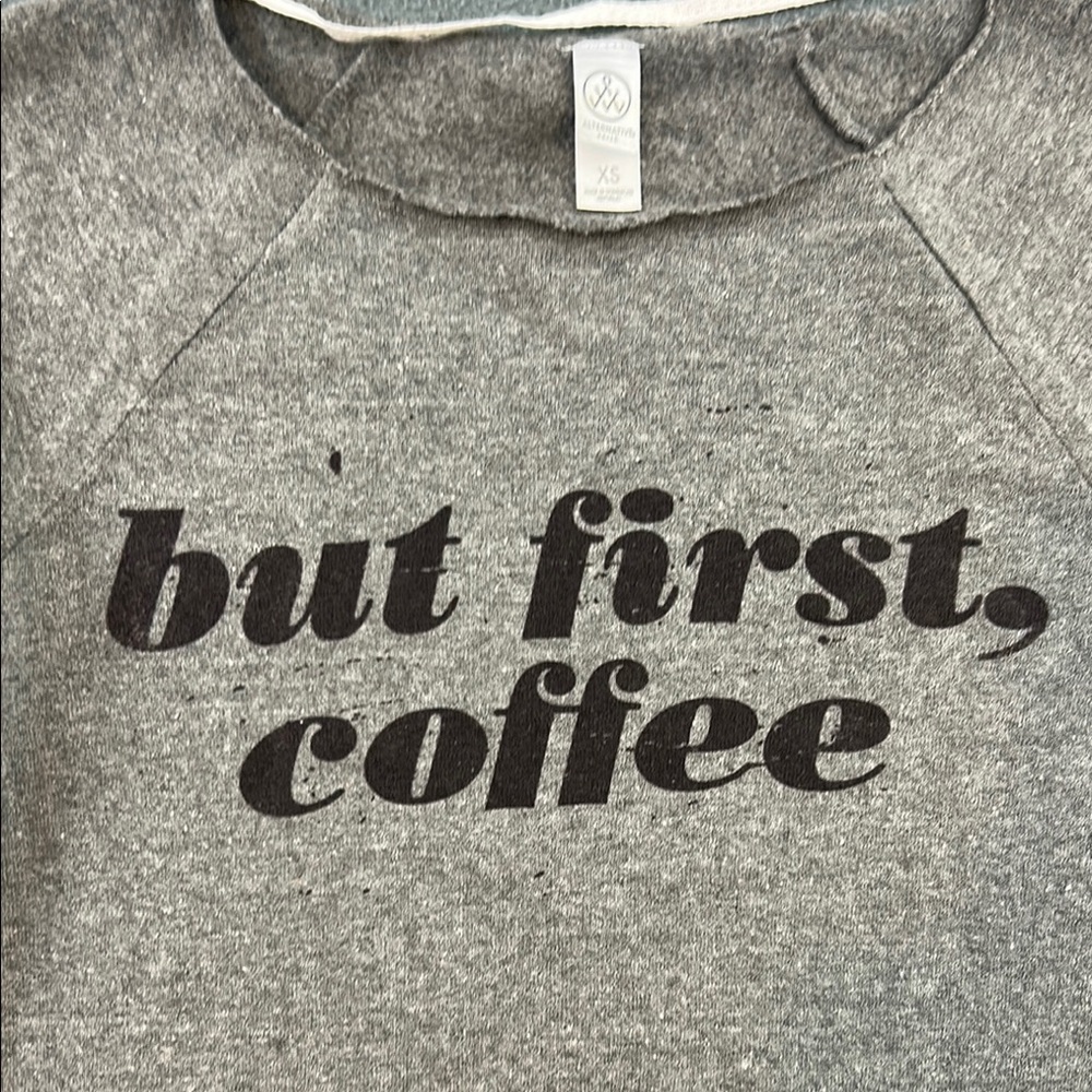 Gray Off-the-Shoulder “But First, Coffee” Sweater | Women’s XS - Picture 3 of 8